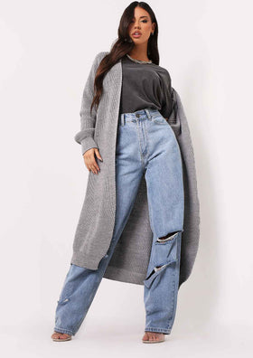 Nathalie Charcoal Balloon Sleeve Knitted Cardigan Nathalie Charcoal Balloon Sleeve Knitted Cardigan