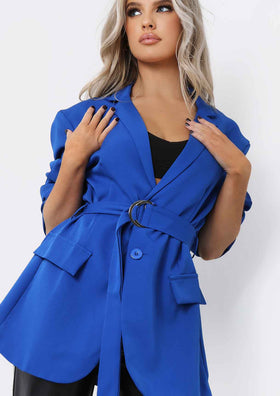 Tia Royal Blue Oversized Belted Blazer Tia Royal Blue Oversized Belted Blazer