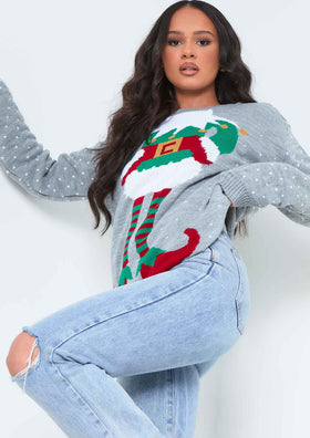 Grey Elf Knitted Christmas Jumper Grey Elf Knitted Christmas Jumper