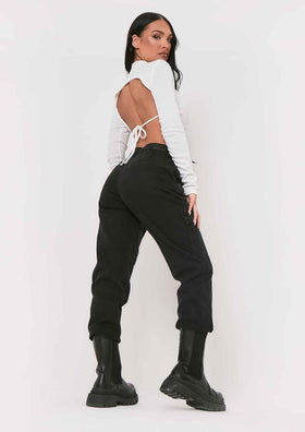 Roderiga White Ribbed High Neck Tie Back Crop Top Roderiga White Ribbed High Neck Tie Back Crop Top