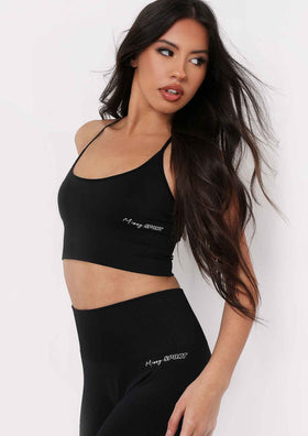 Pav Black Missy Sport Cross Strap Seamless Gym Crop Top Pav Black Missy Sport Cross Strap Seamless Gym Crop Top