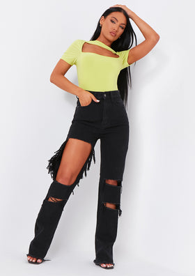 Cyntoia Black Wash High Waisted Cut Out Ripped Denim Jeans Cyntoia Black Wash High Waisted Cut Out Ripped Denim Jeans