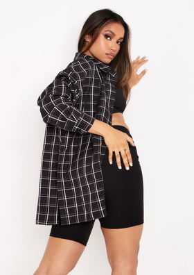 Teresa Black And White Longline Checked Oversized Shirt Teresa Black And White Longline Checked Oversized Shirt