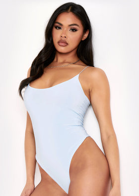 Chi Pastel Blue Slinky Double Thickness Strappy Bodysuit Chi Pastel Blue Slinky Double Thickness Strappy Bodysuit