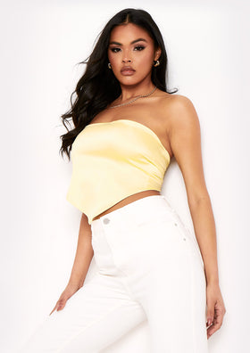 Layla Lemon Yellow Satin Tie Back Bandana Crop Top Layla Lemon Yellow Satin Tie Back Bandana Crop Top
