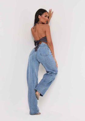 Aliyah Grey Cross Strap Satin Tie Pointed Hem Top Aliyah Grey Cross Strap Satin Tie Pointed Hem Top