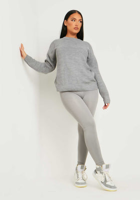 Kara Grey Ribbed Loose Fit Knitted Crew Neck Jumper