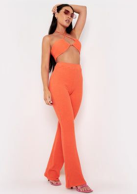 Miranda Orange Flare Brushed Ribbed Trousers Miranda Orange Flare Brushed Ribbed Trousers