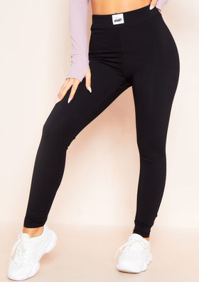 Bella Black Missy Sport Tab Logo Thick Gym Leggings Bella Black Missy Sport Tab Logo Thick Gym Leggings