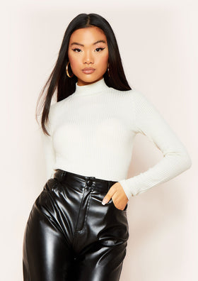 Rosie Cream High Neck Super Soft Rib Knit Long Sleeve Top Rosie Cream High Neck Super Soft Rib Knit Long Sleeve Top
