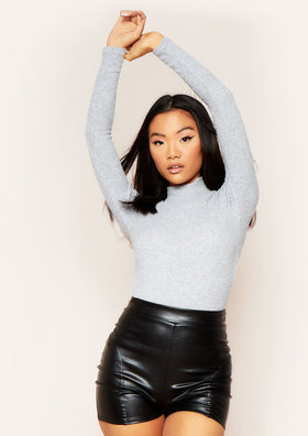 Rosie Grey High Neck Super Soft Rib Knit Long Sleeve Top Rosie Grey High Neck Super Soft Rib Knit Long Sleeve Top