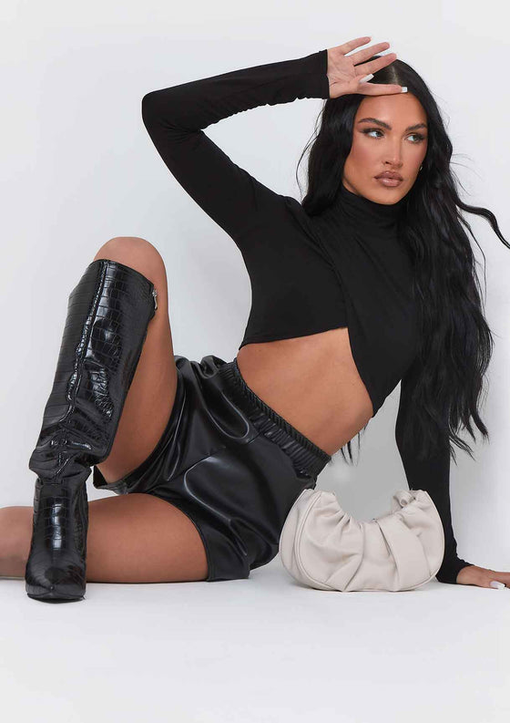 Marlie Black Wrap Over Crop Top