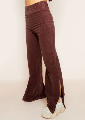 Belle Chocolate Velour Split Hem Joggers Belle Chocolate Velour Split Hem Joggers
