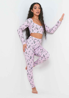 Mollie Pink Lightning Bolt T-Shirt and Legging Pyjama Set Mollie Pink Lightning Bolt T-Shirt and Legging Pyjama Set