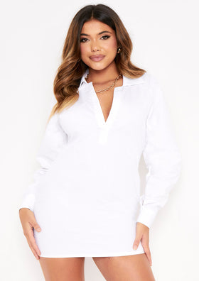 Kacie White Plunge Mini Shirt Dress Kacie White Plunge Mini Shirt Dress