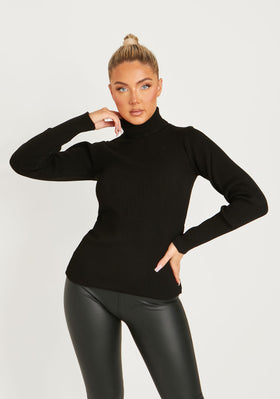 Cinzia Black Roll Neck Knitted Jumper Cinzia Black Roll Neck Knitted Jumper