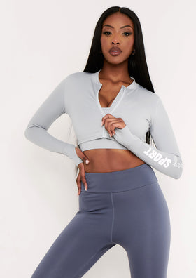 Tana Pale Blue Missy Sport Zip Through Cropped Gym Jacket