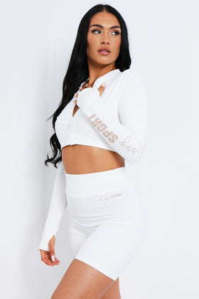 Tana Cream Missy Sport Zip Through Cropped Gym Jacket Tana Cream Missy Sport Zip Through Cropped Gym Jacket