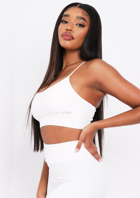 Eleanor Cream Missy Sport Strappy Crop Gym Top Eleanor Cream Missy Sport Strappy Crop Gym Top