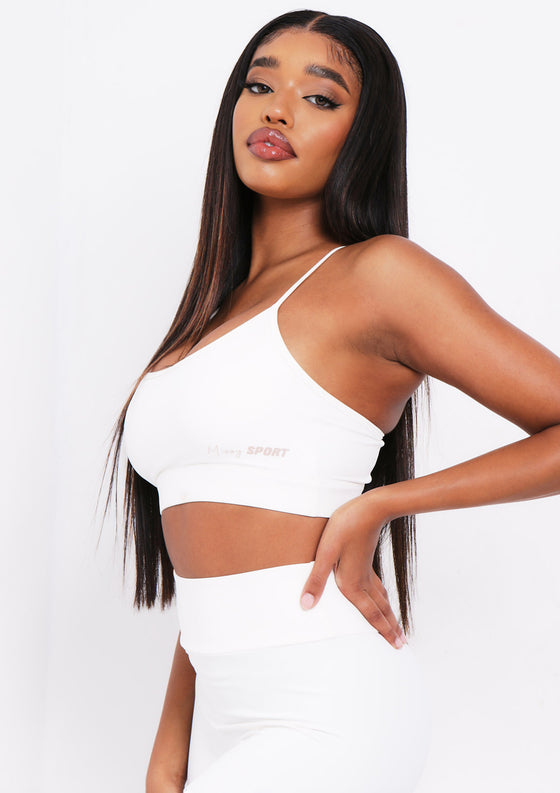 Eleanor Cream Missy Sport Strappy Crop Gym Top