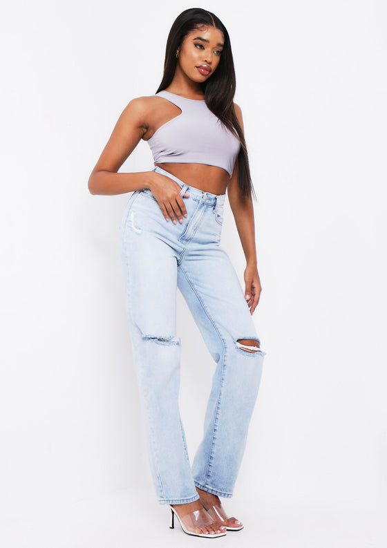 Seera Denim Light Wash Knee Slit Jeans