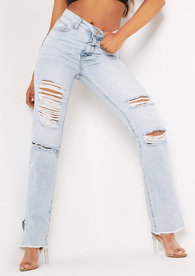 Lucie Denim Light Wash Distressed Split Raw Hem Jeans Lucie Denim Light Wash Distressed Split Raw Hem Jeans