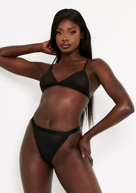 Minnie Black Sheer Power Mesh Strappy Triangle Lingerie Bra Minnie Black Sheer Power Mesh Strappy Triangle Lingerie Bra