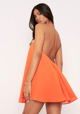 Elsie Orange Halter Neck Trapeze Mini Dress Elsie Orange Halter Neck Trapeze Mini Dress