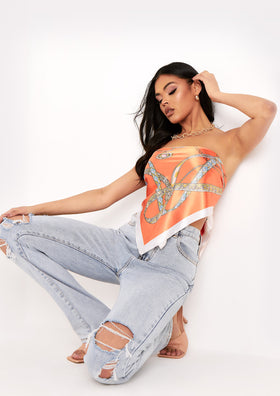 Maisey Orange Printed Bandana Scarf Top Maisey Orange Printed Bandana Scarf Top