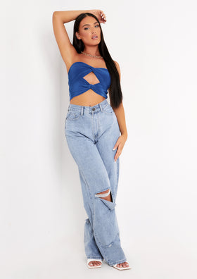 Lucy Blue Twist Front Cut Out Slinky Bandeau Top Lucy Blue Twist Front Cut Out Slinky Bandeau Top