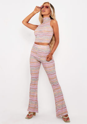 Tiffany Pink Space Dye High Waisted Flared Trousers Tiffany Pink Space Dye High Waisted Flared Trousers