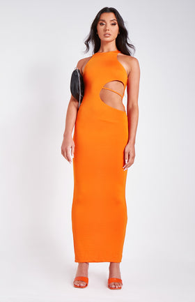 Naomi Orange Racer Back Thong Side Maxi Dress Naomi Orange Racer Back Thong Side Maxi Dress