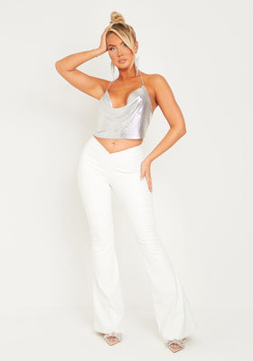 Felicity Cream PU Flared Trousers Felicity Cream PU Flared Trousers
