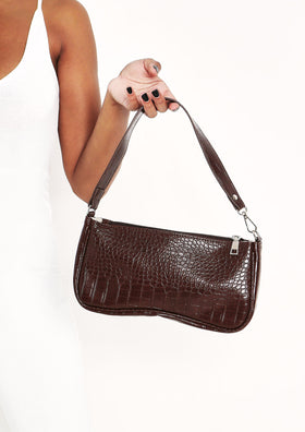 Eve Chocolate Croc Print Shoulder Bag Eve Chocolate Croc Print Shoulder Bag