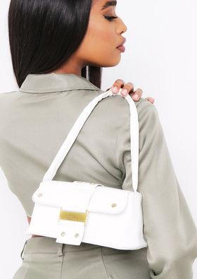 Carla White Shoulder Bag with Gold Buckle Detail Carla White Shoulder Bag with Gold Buckle Detail