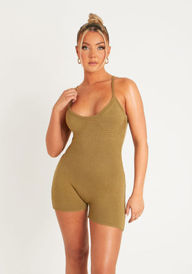 Eliana Olive Thick Knitted Unitard Eliana Olive Thick Knitted Unitard