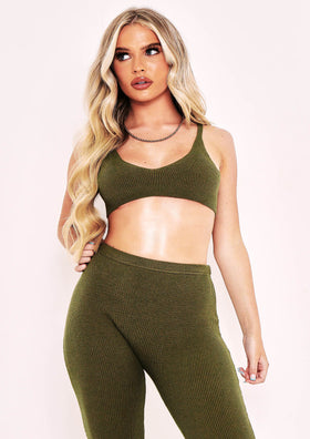 Saffron Olive Knitted Rib Plunge Bralet Saffron Olive Knitted Rib Plunge Bralet