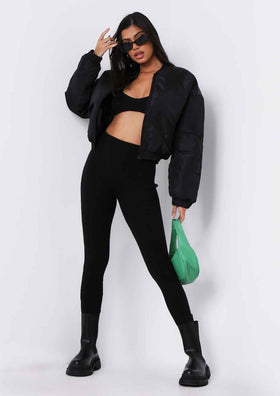 Josie Black Cropped Bomber Coat Josie Black Cropped Bomber Coat