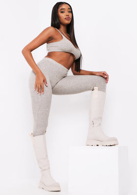 Lyla Oatmeal Knitted Ribbed Leggings Lyla Oatmeal Knitted Ribbed Leggings