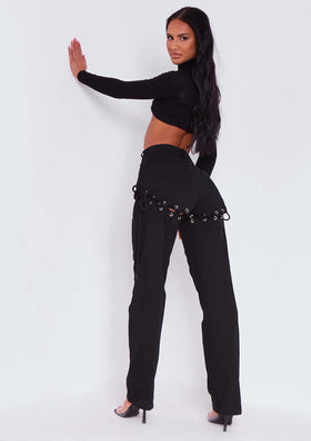 Jazlyn Black Lace Up Straight Leg Trousers Jazlyn Black Lace Up Straight Leg Trousers