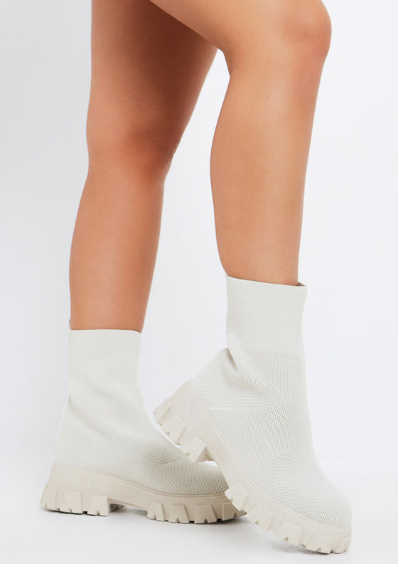 Pamela Cream Sock Ankle Boots