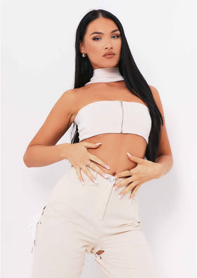 Anita Sand Ribbed Knit Zip Bandeau Crop Top Anita Sand Ribbed Knit Zip Bandeau Crop Top