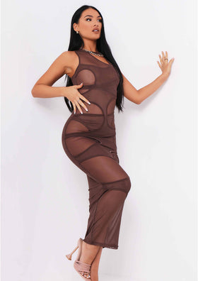 Lucy Chocolate Mesh Cut Out Maxi Dress Lucy Chocolate Mesh Cut Out Maxi Dress