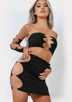 Immie Black Jewel Crop Top Cut Out With Separate Sleeves Immie Black Jewel Crop Top Cut Out With Separate Sleeves