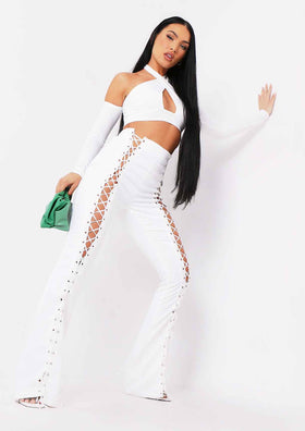 Ruby Ivory Lace Up High Waisted Trousers