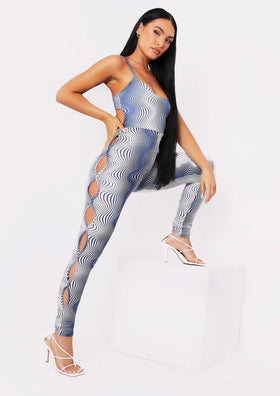 Jade Blue Printed Cut Out Detail Jumpsuit Jade Blue Printed Cut Out Detail Jumpsuit