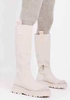 Beth Beige Knee High Wellie Boots