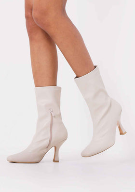 Farah Beige PU High Heel Ankle Boots Farah Beige PU High Heel Ankle Boots