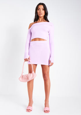 Adira Lilac Knitted Button Detail Mini Skirt Adira Lilac Knitted Button Detail Mini Skirt