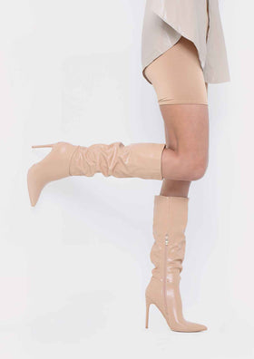 Alexandra Beige Knee High Heeled Boots Alexandra Beige Knee High Heeled Boots